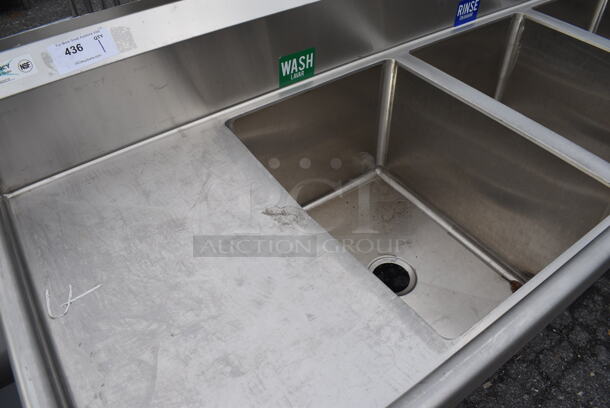 BRAND NEW SCRATCH AND DENT! Regency Stainless Steel Commercial 3 Bay Sink w/ Dual Drainboards. One Leg Needs Reattached. 94x29x45. Bays 18x24x14. Drainboards 16x26x2 - Image 3 of 6