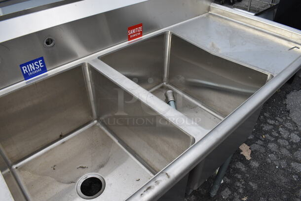 BRAND NEW SCRATCH AND DENT! Regency Stainless Steel Commercial 3 Bay Sink w/ Dual Drainboards. One Leg Needs Reattached. 94x29x45. Bays 18x24x14. Drainboards 16x26x2 - Image 4 of 6