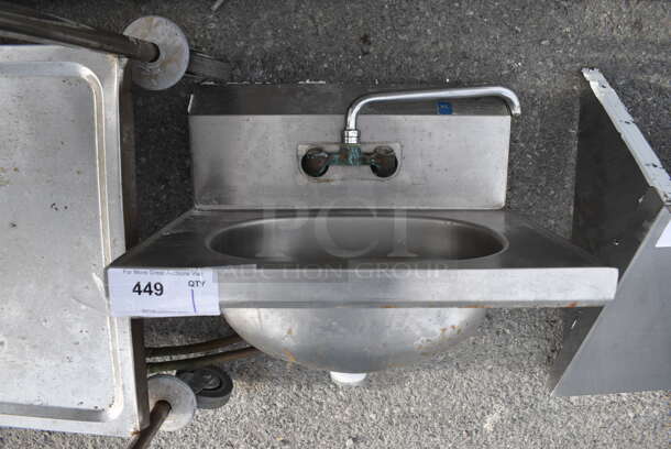 Stainless Steel Wall Mount Single Bay Sink w/ Faucet and Handles. 19x15x16