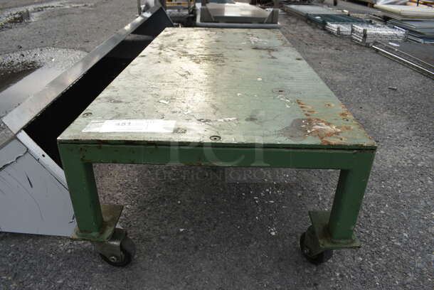 Green Metal Dolly on Commercial Casters. 44x20x12