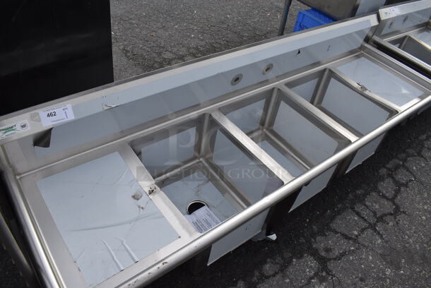 BRAND NEW SCRATCH AND DENT! Regency Stainless Steel Commercial 3 Bay Sink w/ Dual Drainboards. Does Not Come w/ Legs. 88x25x26. Bays 16x20x12. Drainboards 16x22x2 - Image 2 of 5