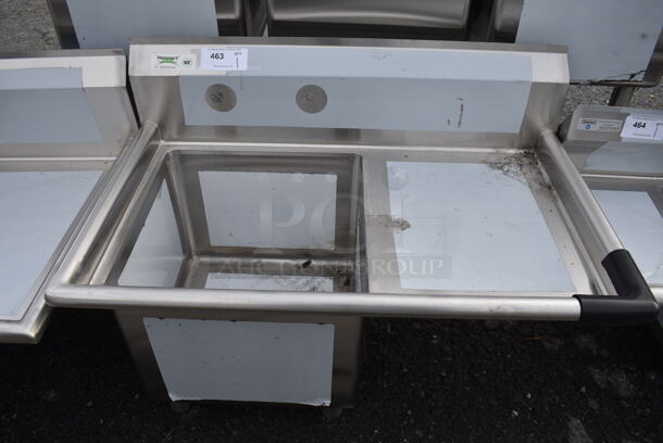BRAND NEW SCRATCH AND DENT! Regency Stainless Steel Commercial Single Bay Sink w/ Right Side Drainboard. Does Not Come w/ Legs. 39x24x26.5. Bay 18x18x13. Drainboard 10x20x2 - Image 1 of 3