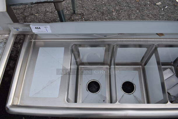 BRAND NEW SCRATCH AND DENT! Regency Stainless Steel Commercial 3 Bay Sink w/ Dual Drainboards. Does Not Come w/ Legs. 54x20x23. Bays 10x14x12. Drainboards 10x16x2 - Image 3 of 5