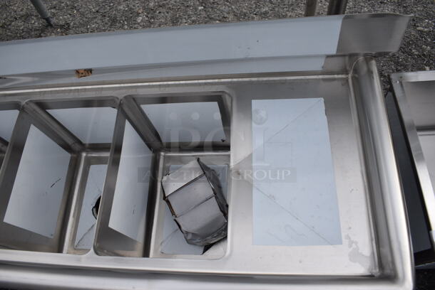 BRAND NEW SCRATCH AND DENT! Regency Stainless Steel Commercial 3 Bay Sink w/ Dual Drainboards. Does Not Come w/ Legs. 54x20x23. Bays 10x14x12. Drainboards 10x16x2 - Image 4 of 5