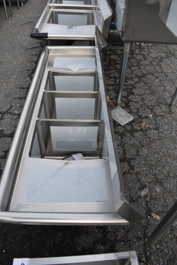 BRAND NEW SCRATCH AND DENT! Regency Stainless Steel Commercial 3 Bay Sink w/ Dual Drainboards. Does Not Come w/ Legs. 54x20x23. Bays 10x14x12. Drainboards 10x16x2 - Image 5 of 5