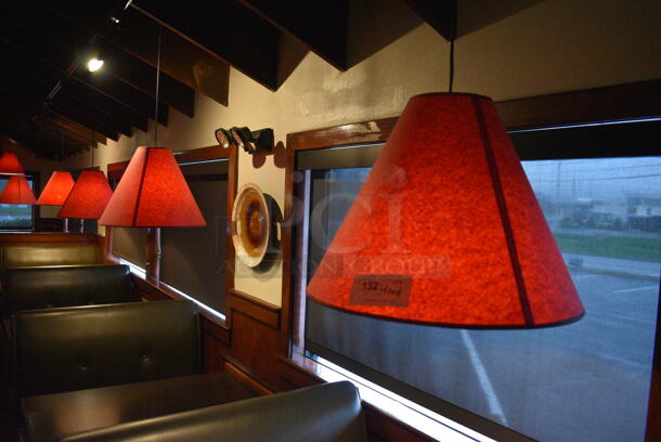 4 Ceiling Mount Red Lampshades. BUYER MUST REMOVE. 20x20x16. 4 Times Your Bid!