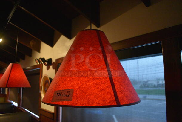 4 Ceiling Mount Red Lampshades. BUYER MUST REMOVE. 20x20x16. 4 Times Your Bid! - Image 2 of 3