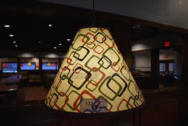 4 Ceiling Mount White Lampshades w/ Geometrical Pattern. BUYER MUST REMOVE. 20x20x16. 4 Times Your Bid! - Image 2 of 3