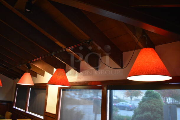 5 Ceiling Mount Red Lampshades. BUYER MUST REMOVE. 20x20x16. 5 Times Your Bid! - Image 1 of 6