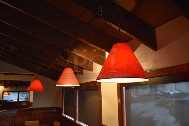 5 Ceiling Mount Red Lampshades. BUYER MUST REMOVE. 20x20x16. 5 Times Your Bid! - Image 3 of 6