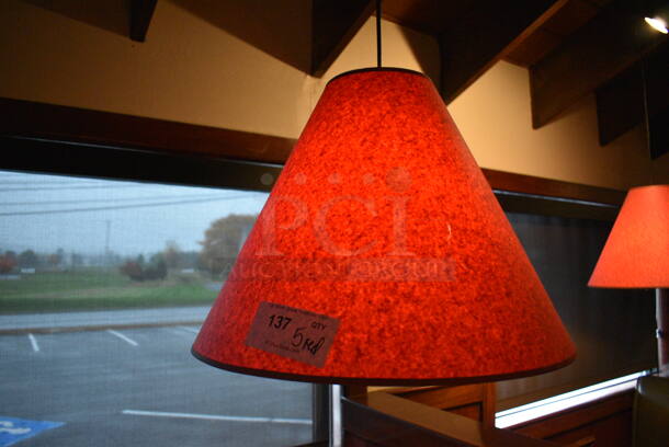 5 Ceiling Mount Red Lampshades. BUYER MUST REMOVE. 20x20x16. 5 Times Your Bid! - Image 4 of 6