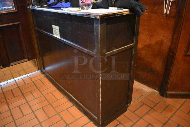 Wood Pattern Hostess Stand w/ NCR 15" POS Monitor and NCR Receipt Printer. BUYER MUST REMOVE. 54x19x40 - Image 2 of 7