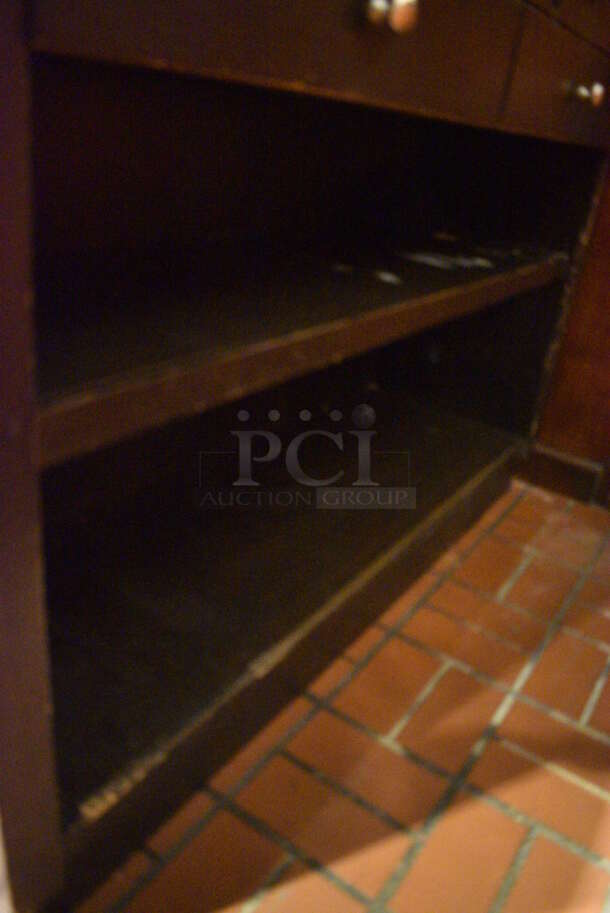 Wood Pattern Hostess Stand w/ NCR 15" POS Monitor and NCR Receipt Printer. BUYER MUST REMOVE. 54x19x40 - Image 4 of 7