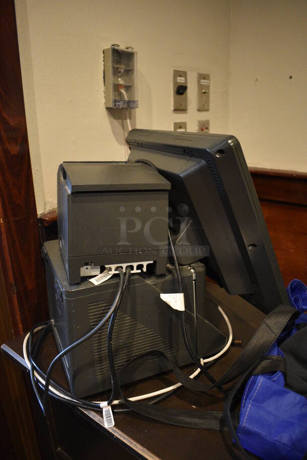 Wood Pattern Hostess Stand w/ NCR 15" POS Monitor and NCR Receipt Printer. BUYER MUST REMOVE. 54x19x40 - Image 6 of 7