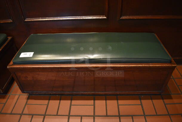 2 Wood Pattern Bench w/ Green Cushion. BUYER MUST REMOVE. 49x18.5x18. 2 Times Your Bid! - Image 2 of 4