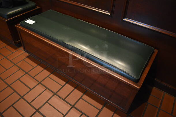 2 Wood Pattern Bench w/ Green Cushion. BUYER MUST REMOVE. 49x18.5x18. 2 Times Your Bid! - Image 3 of 4