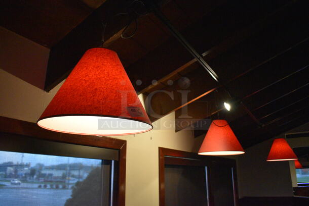 4 Ceiling Mount Red Lampshades. BUYER MUST REMOVE. 20x20x16. 4 Times Your Bid!