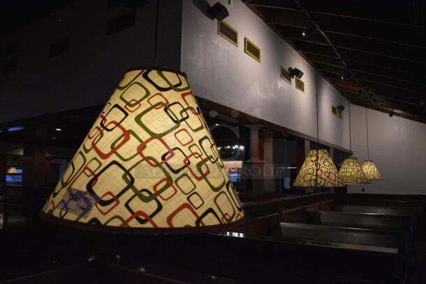 4 Ceiling Mount White Lampshades w/ Geometrical Pattern. BUYER MUST REMOVE. 20x20x16. 4 Times Your Bid! - Image 1 of 3