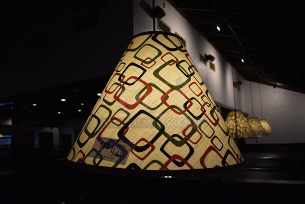 4 Ceiling Mount White Lampshades w/ Geometrical Pattern. BUYER MUST REMOVE. 20x20x16. 4 Times Your Bid! - Image 2 of 3