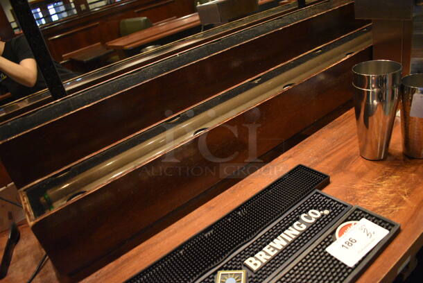 Wood Pattern Bar. Does Not Include Contents or Beer Towers. Does Include Mirrors On Wall. BUYER MUST REMOVE. PCI Will Not Remove and/or Transport This Item. 111x260x43 - Image 7 of 9