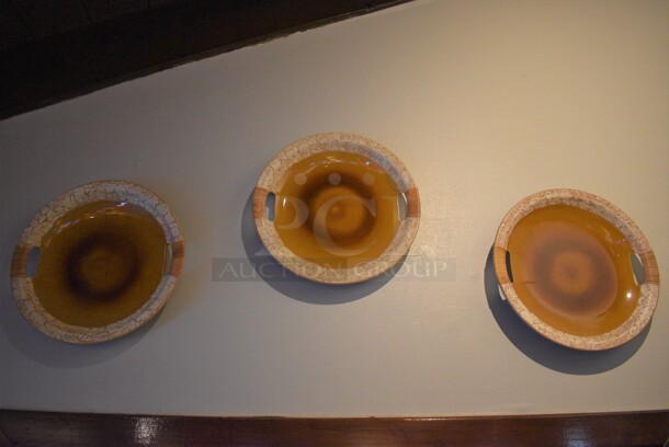 3 Brown and Tan Wall Mount Decorative Plates. 18x18x2. 3 Times Your Bid!