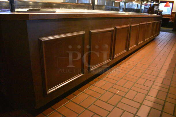 GREAT! Stainless Steel Commercial 3 Drop In Units w/ Sneeze Guard and Wooden Stand / Cabinet. BUYER MUST REMOVE. 222x32x34 - Image 3 of 8