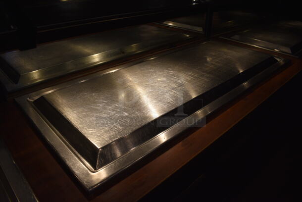 GREAT! Stainless Steel Commercial 3 Drop In Units w/ Sneeze Guard and Wooden Stand / Cabinet. BUYER MUST REMOVE. 222x32x34 - Image 6 of 8