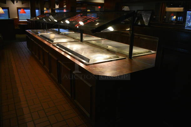 GREAT! Stainless Steel Commercial 3 Drop In Units w/ Sneeze Guard and Wooden Stand / Cabinet. BUYER MUST REMOVE. 222x32x34 - Image 8 of 8