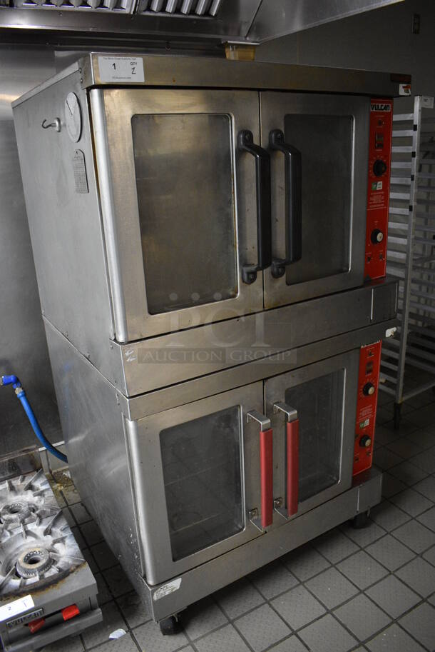 2 FANTASTIC! Vulcan Stainless Steel Commercial Gas Powered Full Size Convection Ovens w/ View Through Doors, Metal Oven Racks and Thermostatic Controls on Commercial Casters. BUYER MUST REMOVE. 40.5x38x69. 2 Times Your Bid! - Image 2 of 8