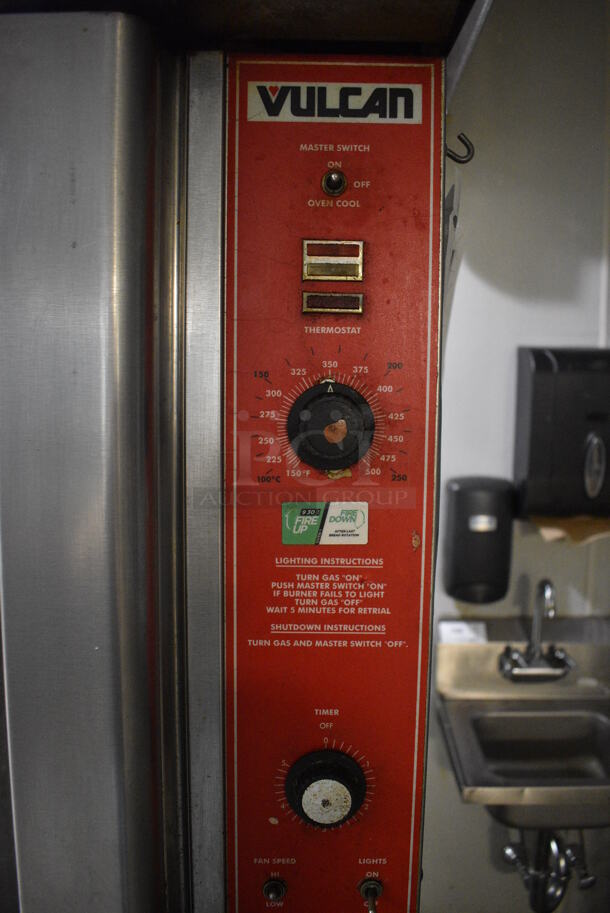 2 FANTASTIC! Vulcan Stainless Steel Commercial Gas Powered Full Size Convection Ovens w/ View Through Doors, Metal Oven Racks and Thermostatic Controls on Commercial Casters. BUYER MUST REMOVE. 40.5x38x69. 2 Times Your Bid! - Image 4 of 8
