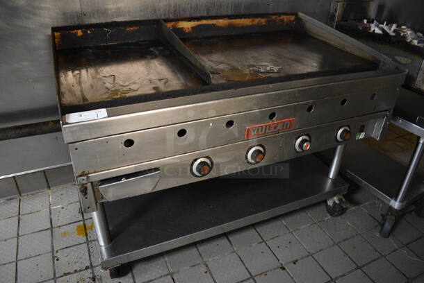 SWEET! Vulcan Stainless Steel Commercial Gas Powered Flat Top Griddle w/ Thermostatic Controls and Undershelf on Commercial Casters. BUYER MUST REMOVE. 48x31x37 - Image 2 of 6
