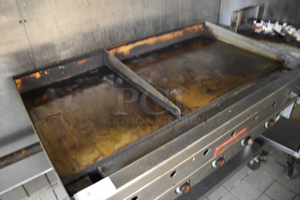 SWEET! Vulcan Stainless Steel Commercial Gas Powered Flat Top Griddle w/ Thermostatic Controls and Undershelf on Commercial Casters. BUYER MUST REMOVE. 48x31x37 - Image 3 of 6