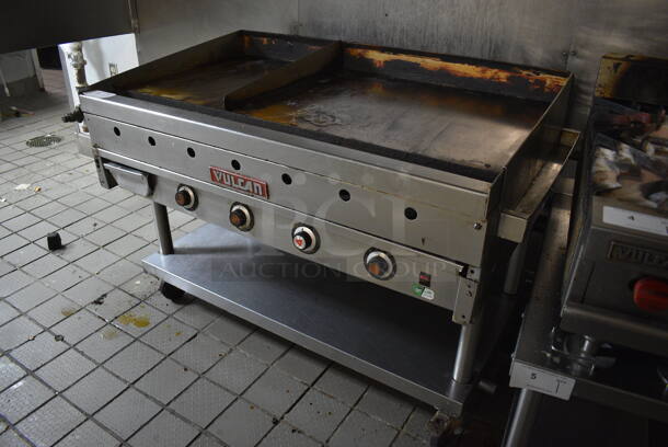 SWEET! Vulcan Stainless Steel Commercial Gas Powered Flat Top Griddle w/ Thermostatic Controls and Undershelf on Commercial Casters. BUYER MUST REMOVE. 48x31x37 - Image 6 of 6