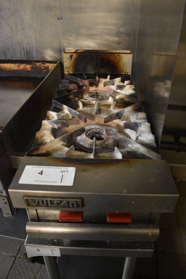 GREAT! Vulcan Stainless Steel Commercial Countertop Gas Powered 2 Burner Range. Comes w/ Side Splash Guard. BUYER MUST REMOVE. 12x30.5x16 - Image 1 of 5