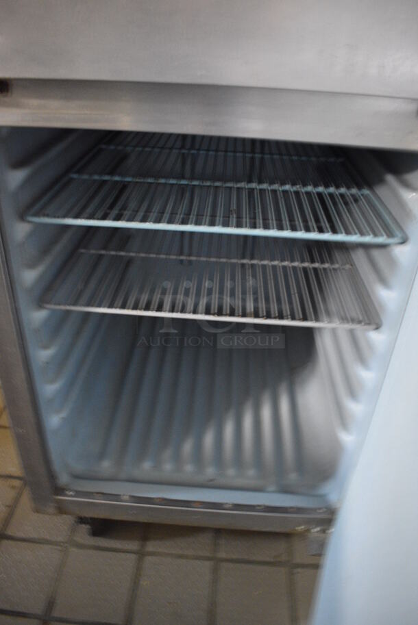 NICE! Delfield Model 6025XL-SH-RR1 Stainless Steel Commercial 2 Half Size Door Reach In Cooler on Commercial Casters. 115 Volts, 1 Phase. 25.5x32.5x79 - Image 6 of 7