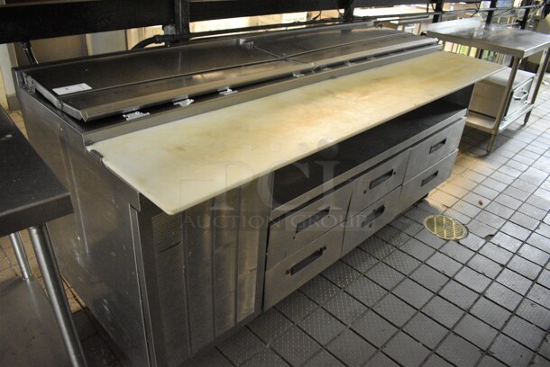 AWESOME! Delfield Stainless Steel Commercial Pizza Prep Table w/ 6 Drawers, Plate Shelf and Cutting Board on Commercial Casters. 83x36x40 - Image 2 of 5