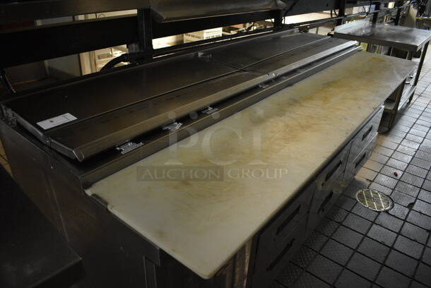 AWESOME! Delfield Stainless Steel Commercial Pizza Prep Table w/ 6 Drawers, Plate Shelf and Cutting Board on Commercial Casters. 83x36x40 - Image 3 of 5