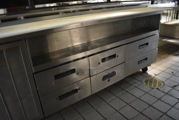 AWESOME! Delfield Stainless Steel Commercial Pizza Prep Table w/ 6 Drawers, Plate Shelf and Cutting Board on Commercial Casters. 83x36x40 - Image 4 of 5