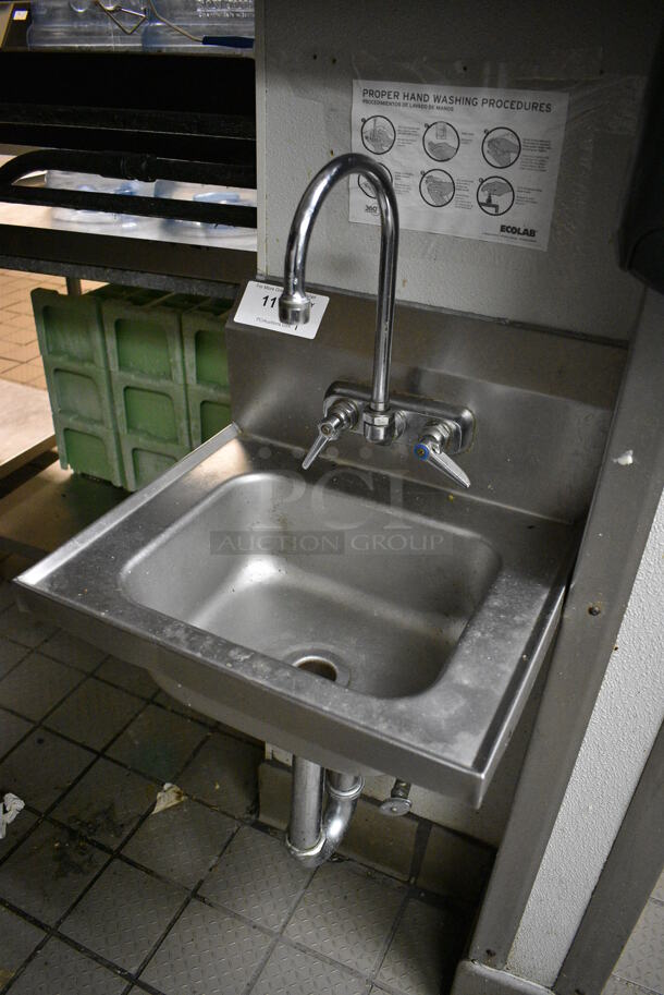 Stainless Steel Commercial Wall Mount Single Bay Sink w/ Faucet and Handles. BUYER MUST REMOVE. 17x16x20 - Image 2 of 3
