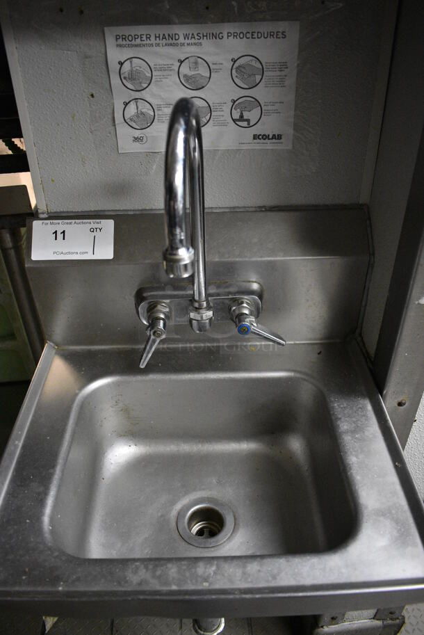 Stainless Steel Commercial Wall Mount Single Bay Sink w/ Faucet and Handles. BUYER MUST REMOVE. 17x16x20 - Image 3 of 3