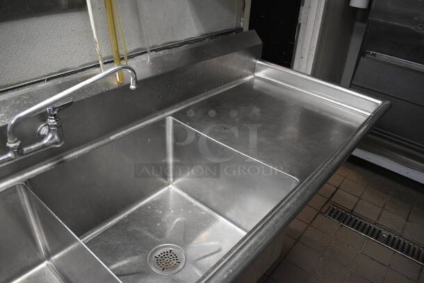 Stainless Steel Commercial 3 Bay Sink w/ Dual Drainboards, Faucets and Handles. BUYER MUST REMOVE. 108x26x41.5. Bays 20x20x12. Drainbaords 22x22x2 - Image 4 of 5