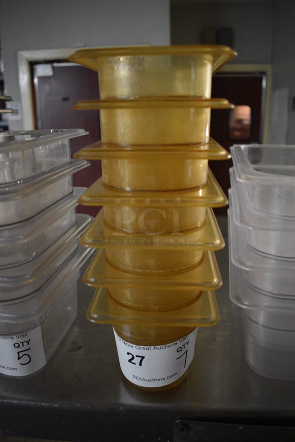7 Amber Colored Poly 1/9 Size Drop In Bins. 1/9x4. 7 Times Your Bid! - Image 1 of 3
