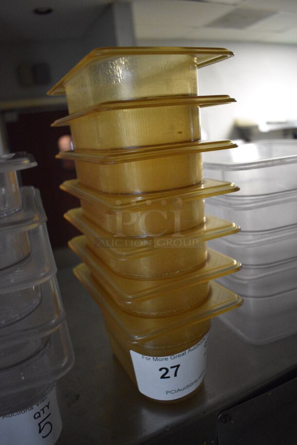 7 Amber Colored Poly 1/9 Size Drop In Bins. 1/9x4. 7 Times Your Bid! - Image 2 of 3