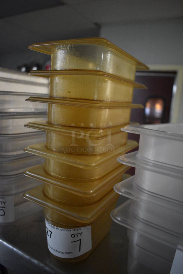 7 Amber Colored Poly 1/9 Size Drop In Bins. 1/9x4. 7 Times Your Bid! - Image 3 of 3