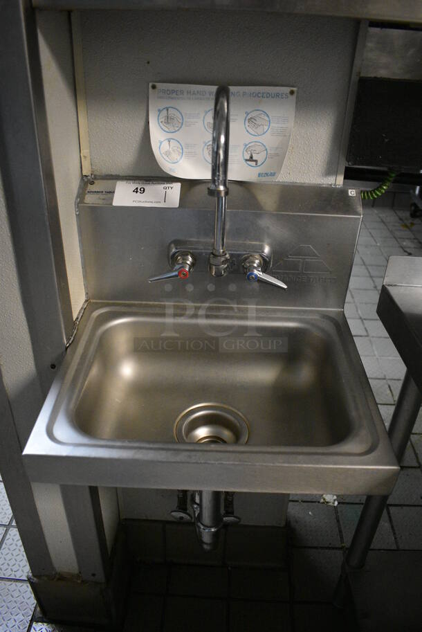 Stainless Steel Commercial Single Bay Wall Mount Sink w/ Faucet and Handles. 17x16x20