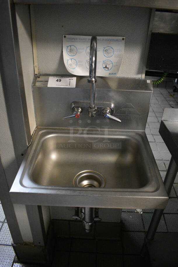Stainless Steel Commercial Single Bay Wall Mount Sink w/ Faucet and Handles. 17x16x20 - Image 1 of 3