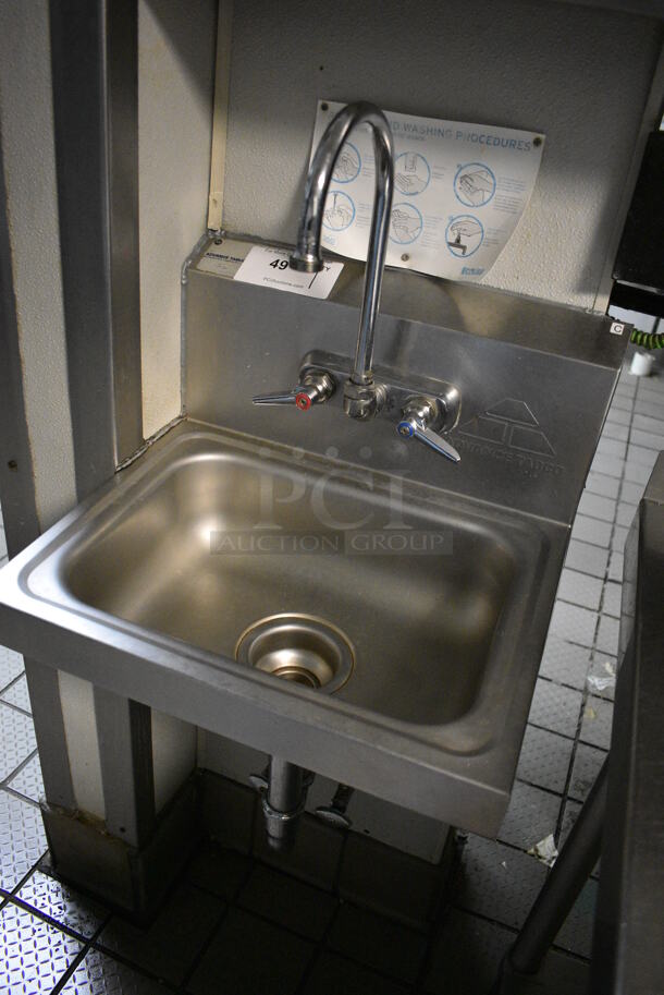 Stainless Steel Commercial Single Bay Wall Mount Sink w/ Faucet and Handles. 17x16x20 - Image 2 of 3