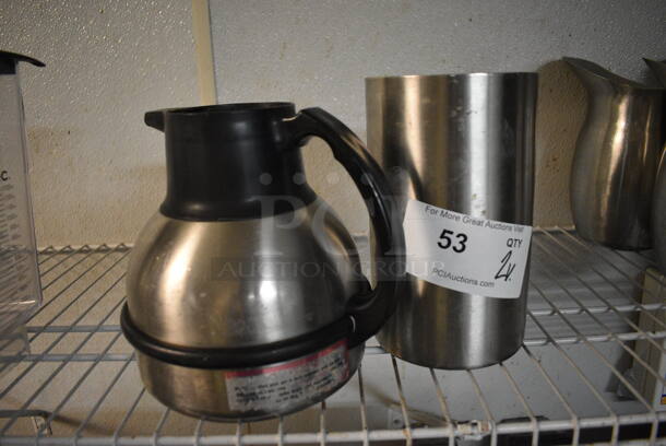 2 Stainless Steel Items; Coffee Urn and Cylindrical Bin. 5x5x8, 7x6x7.5. 2 Times Your Bid!