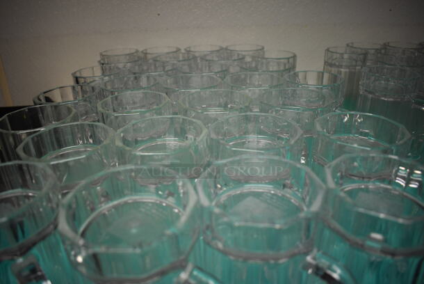 29 Poly Clear Tall Mugs on Green Tray. 4.5x3.5x6.5. 29 Times Your Bid! - Image 3 of 3