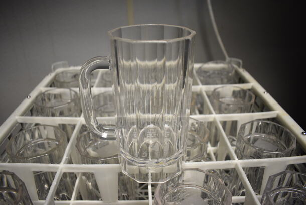 16 Clear Poly Tall Mugs w/ Handles in Dish Caddy. 4.5x3.5x6.5. 16 Times Your Bid! - Image 1 of 2